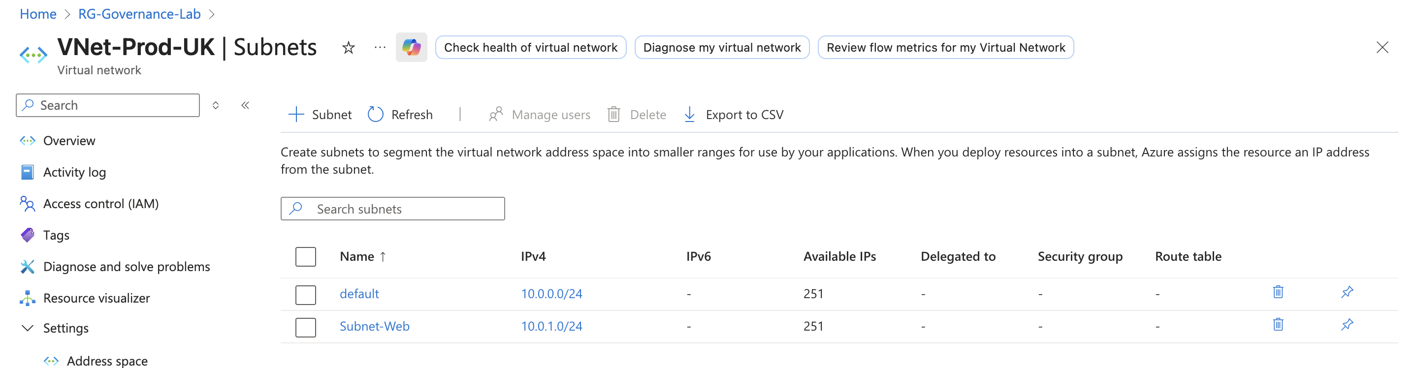 VNet Configuration