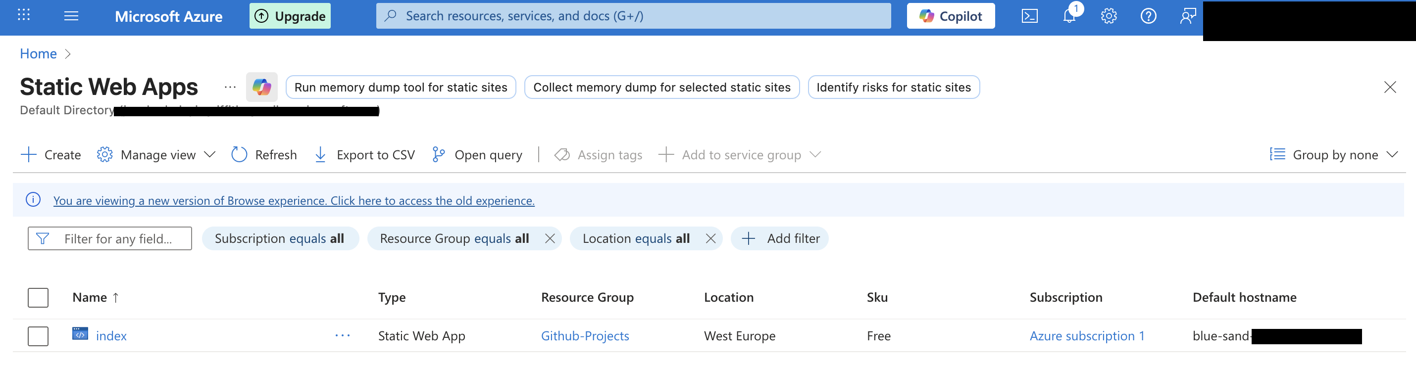 Azure Portal View